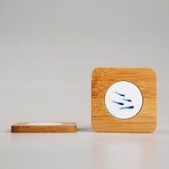 CCWY Coaster bamboo ceramic coasters hand-painted blue-and-white porcelain fish coasters set of six tea ceremony... N5