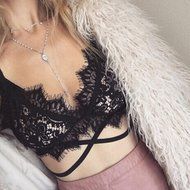 1Set Sexy Lingerie，Beautyvan Comfortable Boho Translucent Underwear Sheer Lace Frenum Strap Lingerie Bra Top (... N6