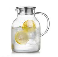 Worldex 50 Oz Glass Carafe with Stainless Steel Silicone Flip-top Lid, Drip-free Borosilicate Glass Iced Tea Pitcher... N2