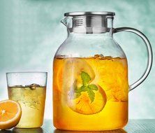 Worldex 50 Oz Glass Carafe with Stainless Steel Silicone Flip-top Lid, Drip-free Borosilicate Glass Iced Tea Pitcher... N3