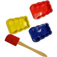 Best 3 D Kids Baking Teddy Bear Silicone Nonstick Bear Pans (5" X 3.5" X 1.5" Assorted Colors) and 1 Red Silicone... N3