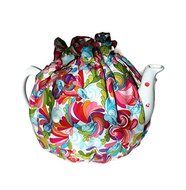 Teapot Cozy, tea warmer with Blue birds and Orange, Red, Blue paisley on white for a 5-8 cup teapot #320 N4