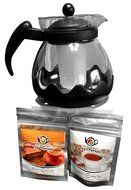 Large Glass/Plastic (42 oz.) Tea Pot with Infuser and 2 Great Flavored Organic Herbal Teas - Harvest Chai Spice... N2