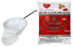 Thai Tea Filter Stainless Steel Traditional Thai Style with Number One The Original Thai Iced Tea Mix (Cha Tra...