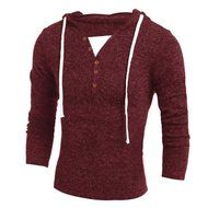 Men's Blouse,Laimeng Cotton Blend Autumn Winter Fashion Hooded Sweater Top Blouse (L, Wine Red) N7