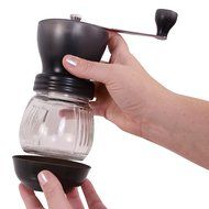 Khaw-Fee HG1B Hand Coffee Grinder with Ceramic Burr, Glass Jar and Storage Lid in Black N9