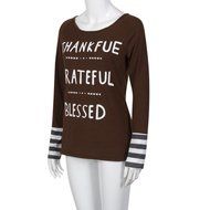 T-Shirt,Laimeng Women Cotton Blend O-Neck Long Sleeve Letter Printed Striped Splicing O-Neck T-Shirt (S, Brown) N6