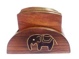 Wooden Drink Coasters Set of 6 in a Black Elephant,coaster cup,glass coaster set,Thanks Giving or Christmas Gift N3