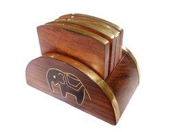 Wooden Drink Coasters Set of 6 in a Black Elephant,coaster cup,glass coaster set,Thanks Giving or Christmas Gift N4
