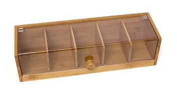 Lipper International 8187 Bamboo and Acrylic Tea Box with 5 Sections