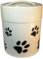 Pawvac 2.5 Pound Vacuum Sealed Pet Food Storage Container; Black Cap & Body/White Paws N2