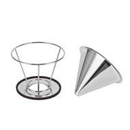 Justmysport Stainless Steel Double Mesh Filter Coffee Dripper Reusable Pour Over Coffee Maker with Handle N7