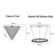 Justmysport Stainless Steel Double Mesh Filter Coffee Dripper Reusable Pour Over Coffee Maker with Handle N8