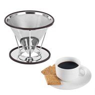 Justmysport Stainless Steel Double Mesh Filter Coffee Dripper Reusable Pour Over Coffee Maker with Handle N9