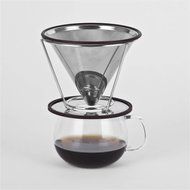 Justmysport Stainless Steel Double Mesh Filter Coffee Dripper Reusable Pour Over Coffee Maker with Handle N11