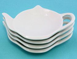4-Pack of Blue & White Teapot-Shaped Porcelain Ceramic Tea Bag Coasters; Set of Handcrafted Tea Bag Caddies, Spoon... N14