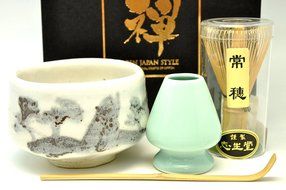 Japanese Mino Yaki ware Matcha Bowl And Tea Ceremony Set Green Tea 11.5 / 11.5 / 8cm (4.5 / 4.5 / 3.1inch)[7393] N4