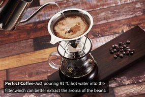 Bernito Stainless Steel Pour Over Coffee Dripper - Paperless Reusable Pour Over Coffee Filter and Double Mesh... N6