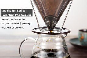 Bernito Stainless Steel Pour Over Coffee Dripper - Paperless Reusable Pour Over Coffee Filter and Double Mesh... N7