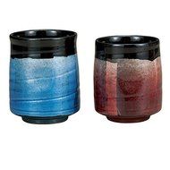 Kutani Pottery blue and red Gindami pair Yunomi tea cup from Japan K4-687