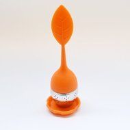 Set of 1 Tea Infuser Leaf Strainer Handle with Steel Ball Silicone Leaf Lid (Green) By Xcellent Global N7