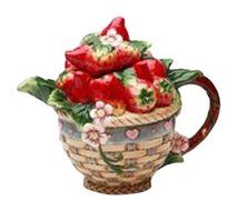 StealStreet SS-CG-10191 Red Strawberries Overflowing in Woven Basket Teapot Collectible
