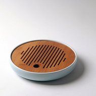 CCWY Ceramic round mini tea kungfu tea round bubble disks bamboo trumpet tea sea storage pallet,Powder blue,Wide...