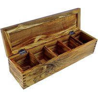 Italian Olive Wood Gourmet Spice and Tea Box, Large 5-Tea Holder N3