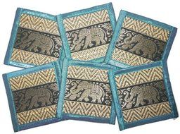 Chic Nature Reed Elephant Collection 6-piece Handmade Coaster Set, Assorted Color (Brown #3) N13