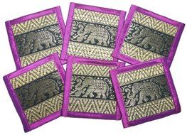 Chic Nature Reed Elephant Collection 6-piece Handmade Coaster Set, Assorted Color (Brown #3) N18