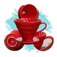 Premium Ceramic Manual Brewing Pourover Coffee 02 Dripper Filter Cup in Red N6