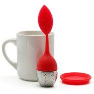 Red Silicone Tea Infuser Leaf Handle with Steel Ball N9