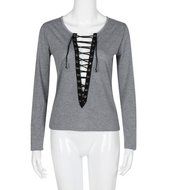 Bandage Blouse,Laimeng Women Cotton Blend Autumn Winter Strap Casual Shirt T-shirt Top Blouse (M, Gray) N5