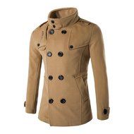 Men's Blouse,Laimeng Cotton Blend Autumn Winter Double Row Button Collar Woolen Coat Sweater Top Blouse (XXL,... N7