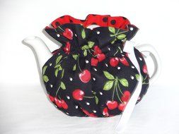 2 Cup Pretty Cherries on Black Reversible Tea Pot Cozy