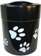Pawvac 2.5 Pound Vacuum Sealed Pet Food Storage Container; Black Cap & Body/White Paws N3