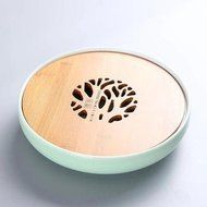 CCWY Ceramic Japanese tea tray round bubble disks bamboo mini storage-type water tray sea tea kungfu tea tea,Powder... N3