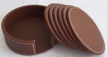XICHEN® Leather Coasters - Upscale With Coaster Holder Sleek -6 Piece Set With Holder (Chocolate Brown) N5