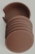 XICHEN® Leather Coasters - Upscale With Coaster Holder Sleek -6 Piece Set With Holder (Chocolate Brown) N6