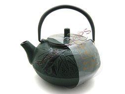 Green Bamboo Cast Iron Tetsubin Tea Pot Kettle Set (w/ TRIVET) N4