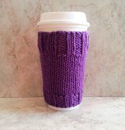 Coffee Cup Cozy Sleeve Hand Knit Cotton Purple Amethyst Mug Cozy fits a "Short" or "Grande" Coffee N4