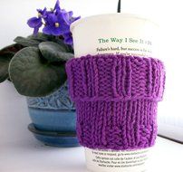 Coffee Cup Cozy Sleeve Hand Knit Cotton Purple Amethyst Mug Cozy fits a "Short" or "Grande" Coffee N6