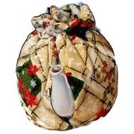 Teapot Cozy Christmas themed with red poinsettias, holly leaves for 5-8 cup teapot #405 N2