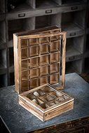 Oohlong Market, Rustic Style Pine 20 Compartment Tea Cubby Box with Hinged Glass Top N2