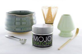 Mojo Matcha 6 pc Whisk and Double Walled Glass Bowl Accessories Set with Premium Ceremonial Grade (Glass) N3