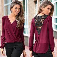 Loose T-shirt ,BeautyVan Women V-neck Tops Long Sleeve Shirt Casual Blouse Loose T-shirt (M, Red) N5