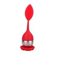 Stainless Steel Tea Infuser Strainer with Green Silicone Leaf Lid (Red) N3
