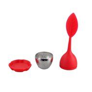 Stainless Steel Tea Infuser Strainer with Green Silicone Leaf Lid (Red) N4