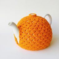 Crochet Tea Pot Cozy Orange Cotton N3