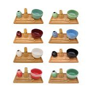 BambooMN Brand - Matcha Bowl Set (Includes Bowl, Rest,Tea Whisk, Chasaku, Tea Spoon & Tray) 1 Set Soft Light Green N13